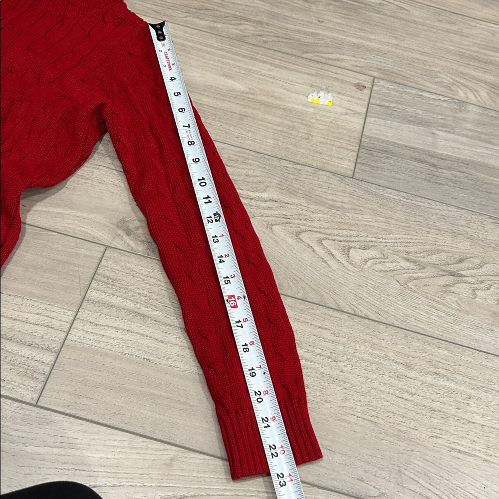 Lauren Ralph Lauren Sweater Womens S Red Cable Full Zip Brass Buckles Pockets - Picture 10 of 10